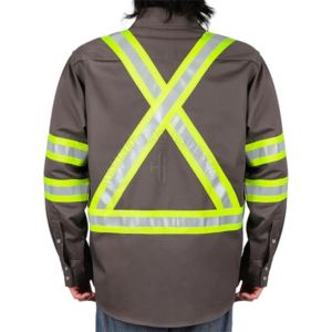 เสื้อเชิ้ตช่างเชื่อมทนไฟ แขนยาว ป้องกันไฟไหม้ สีเทา ลายแถบเหลือง - Product Image 3