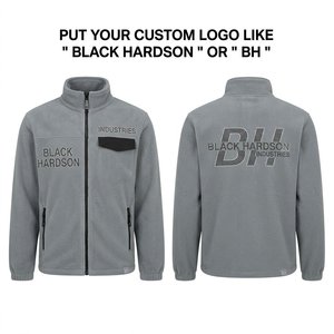 Chaqueta de Forro Polar Tejido Gris de 320 GSM de Calidad Premium con Logotipo Personalizado, Cremallera Negra, Bolsillos Utilitarios, Cortavientos, Transpirable y con Capucha - Product Image 1