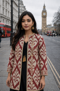 Women's Winter <b>Jacket</b> with Hand Embroidered Suzani Design <b>White</b> Fabric Bridesmaid Gift or Women's Clothing OEM ODM Bulk Sale - Product Image 3