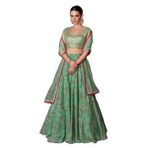 El último diseñador Pure Organza Seda Bordado Secuencia Trabajo Lehenga Choli por Fab Zone Ropa india y pakistaní - Product Image 1