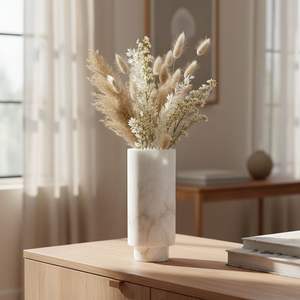 Urna Decorativa de Mármol Blanco, Ecológica, Duradera, Tallada a Mano, Estilo Vintage, para Jardín, Pedestal Clásico para Interiores/Exteriores - Product Image 2