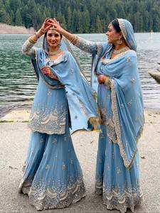 Ensemble Salwar Kameez en Faux Georgette Brodé Bleu Clair avec Churidar Kurta et Dupatta, Tenue Pakistanaise pour Mariage et Fêtes - Product Image 2