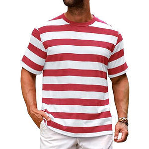 Camisetas de Manga Corta a Rayas, Cuello Redondo, Estilo Casual, Bloques de Color, Elásticas, Ligeras, de Algodón, Cómodas para el Verano y la Playa - Product Image 1