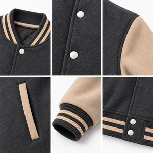 Veste universitaire unisexe grise, couleur unie, fermeture boutonnée, style décontracté, coupe classique, vêtement d'extérieur en laine, pour l'automne, respirante - Product Image 6