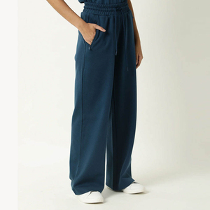 Women High Waist Solid Canvas <b>Flared</b> Track Pants Elastic Pockets Drawstring 100% Cotton Eco-Friendly Winter <b>Leggings</b> Casual - Product Image 3
