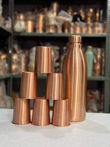 Bouteille d'eau en cuivre SOFIYA CRAFT avec couvercle, design martelé lisse, réutilisable, portable, pour la maison - Product Image 6