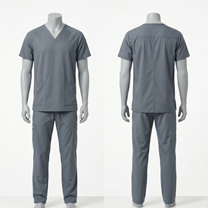 Luxury 200 GSM Poly Cotton Stretch Gray Spa Salon Workwear Uniform With Raglan Panels Custom Logo Printing - Product Image 1