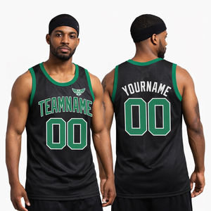 Maillot de basket-ball personnalisé noir et vert pour hommes, uniforme d'équipe sans manches en maille, nom et numéro personnalisés, chemise de sport par sublimation - Product Image 1