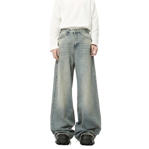 Jeans Anchos de Cintura Media, Estilo Casual, Lavado a la Nieve, 100% Algodón, Secado Rápido, Personalizados de Fábrica, para Hombre, Ropa Urbana, Hip Hop - Product Image 1
