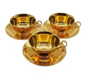 Ensemble tasse et soucoupe de luxe en acier inoxydable aux tons chauds, finition métallique raffinée, double paroi isolée, compatible lave-vaisselle pour la maison et le bureau - Product Image 2