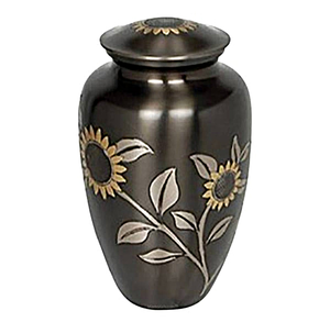 Urna Funeraria de Metal para Cenizas de Adultos, con Grabado de Flor Verde, Latón Pulido, Estilo Americano/Europeo - Product Image 4