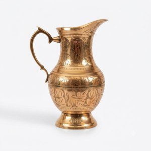 Carafe à eau artisanale en laiton massif, décorative, gravée, vintage, pour la maison, la cuisine, le restaurant, l'hôtel, cadeau - Product Image 1