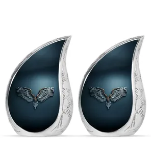 Vintage <b>Aluminum</b> Tear Drop Memorial Urn Funeral Ash <b>Container</b> Crafted With Refined Artistic Matte Surface Texture - Product Image 4