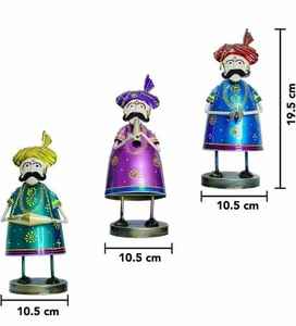 Juego de 3 Estatuas Artesanales de Metal de Músicos Rajasthani, Arte Folclórico Tradicional Colorido para Decoración del Hogar y Regalos de Oficina - Product Image 4