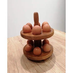 Stylish Wooden Egg Holder For <b>Kitchen</b> Double Layer Fresh Egg <b>Storage</b> <b>Rack</b> Handcrafted Solid Wood Farmhouse Egg Tray & Stand - Product Image 1