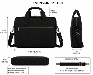 Premium Jute <b>Laptop</b> Briefcase 15.6 Inch Shoulder Bag Protective Business Carry <b>Case</b> Black - Product Image 2