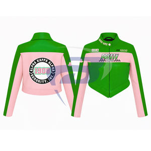 อัลฟ่า |   คาปา |   เสื้อแจ็คเก็ตหนัง PU ยี่ห้อ Alpha AKA Sorority คุณภาพสูง ทรงครอปเข้ารูป สไตล์เรซซิ่ง  รับสั่งทำโลโก้ได้ - Product Image 1