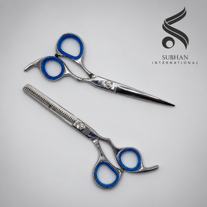 Hair Cutting Scissors Stainless Steel Blue Handle Manual Hair Care Tools High Quality for Professional Stylists Handle Design - Product Image 1