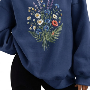 Sweat-shirt pour femmes avec fleurs brodées, coton biologique, fibre de bambou, léger, surdimensionné, décontracté, streetwear - Product Image 3