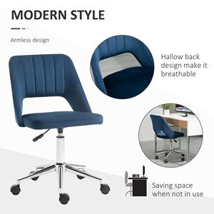 Executive Blue Velvet Fabric Office <b>Chair</b> with Mid-Back <b>Padding</b> High-End Gas Lift and Sturdy Base - Product Image 5