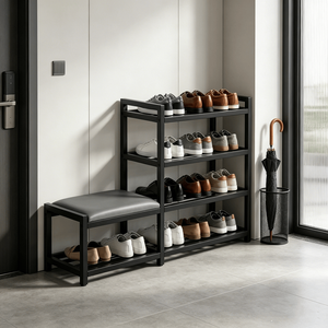 Scarpiera a 4 livelli in acciaio al carbonio resistente con piedini antiscivolo ammortizzati, salvaspazio, organizer per ingresso - Product Image 1