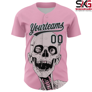 Camiseta de béisbol rosa personalizada con estampado de esqueleto, ropa deportiva con botones, nombre del equipo personalizado, camiseta con nombre y número - Product Image 2
