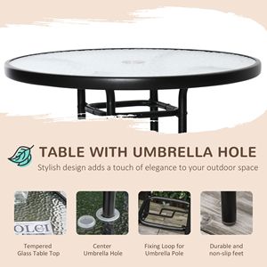 Set di 4 pezzi da giardino nero con ombrellone regolabile pieghevole tavolo in vetro e sedie per mangiare all'aperto - Product Image 4