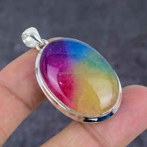Colgante colgante de plata de ley 925 Arco Iris Solar cuarzo piedra preciosa hecha a mano joyería de plata colgante regalo para ella - Product Image 4
