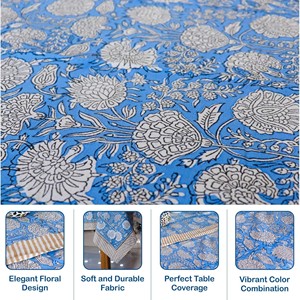 <b>Round</b> Printed Floral <b>Tablecloth</b> 100% Organic Cotton Durable Machine Wash Home Use Classic Style - Product Image 6