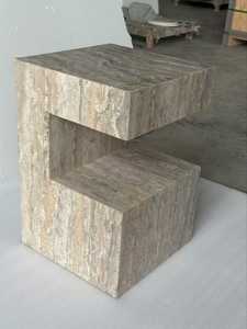 Handcrafted Travertine Side Table Natural Stone Nightstand with Storage Modern <b>Plinth</b> Furniture Home Decor Living Room Bedroom - Product Image 2