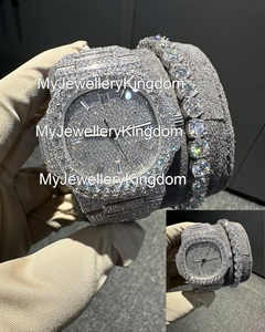 Montre mécanique pour homme en acier inoxydable et moissanite, boîtier rond, résistance à l'eau 10 bars, bracelet en acier - Product Image 1