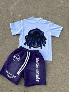 Conjunto de camiseta gráfica de manga corta y pantalones cortos con cita motivacional, conjunto transpirable de punto de algodón de verano estilo callejero para hombre - Product Image 2
