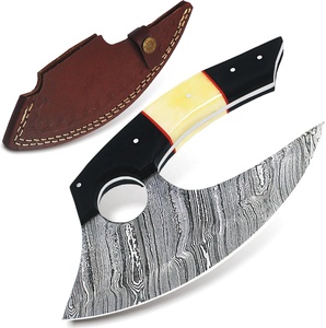 Cuchillo Ulu de Acero de Damasco Hecho a Mano con Mango de Madera de Toro, Hoja de Caza con Punta Caída, Personalizable DIY OEM - Product Image 1