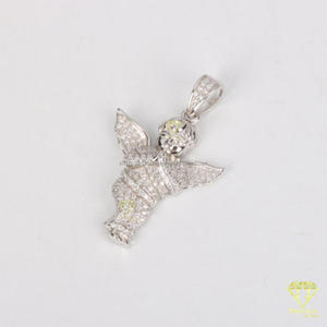 Religious Angel Charm Pendant in 925 Sterling Silver with Brilliant Moissanite Diamond Shine - Product Image 2