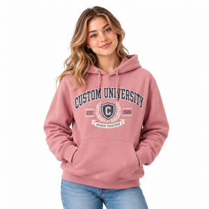 Sweat à capuche rose pour femme, motif universitaire, pull-over graphique, devant XXS, Spandex/Coton, tenue de campus, vente en gros, vêtements OEM ODM - Product Image 1