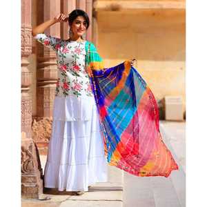 Ensemble Kurta en coton rose pâle avec dupatta Lehariya multicolore, taille XS - Product Image 5