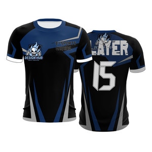 เสื้อแข่งเกมเมอร์อีสปอร์ต สีดำ-ฟ้า พิมพ์ลายแบบซับลิเมชั่น แห้งเร็ว ผ้าโพลีเอสเตอร์ 100% คอกลม ยูนิเซ็กส์ สำหรับผู้ใหญ่ ชุดทีม - Product Image 2