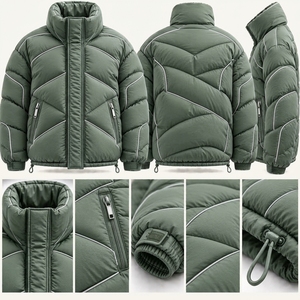 Veste matelassée verte pour homme, col montant, manteau d'hiver zippé, streetwear d'extérieur, étiquette privée personnalisée OEM ODM - Product Image 3