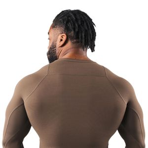 Men's Brown Compression Long Sleeve T-Shirt Premium Performance Athletic Base Layer Running Workout Gym Wear - Product Image 4