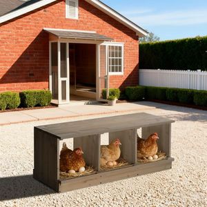 กล่องวางไข่ไก่แบบไม้ กล่องรังไก่สำหรับวางไข่ มี 3 ช่อง สำหรับไก่และเป็ด - สีเทา - Product Image 3