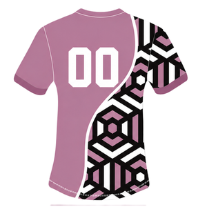 Conjunto de Pantalones Cortos y Camiseta de Rugby Geométrica en Rosa Polvoriento, Negro y Blanco, Manga Corta, Cuello Redondo, Personalizable, Transpirable, para Entrenamiento Deportivo en Equipo - Product Image 4