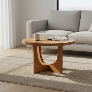 Modern Vietnam <b>Round</b> Durable RUBBER WOOD MDF VENEER <b>OAK</b> KD Coffee <b>Table</b> Living Room Furniture Decorative Design 1 Year Warranty - Product Image 2