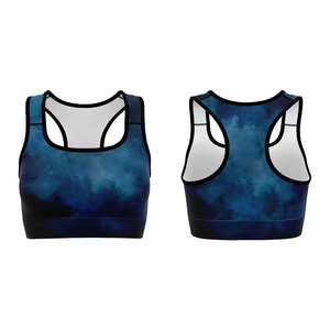 Women's <b>Blue</b> Gradient Racerback Sports <b>Bra</b> Medium Support Yoga Workout Activewear Top Scoop Neck Breathable Mesh Design - Product Image 2