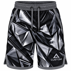 Custom <b>Men</b> MMA Fight <b>Shorts</b> <b>Black</b> White Geometric Sublimation Transfer Print Breathable 140g Polyester/Cotton Muay Thai Boxing - Product Image 1