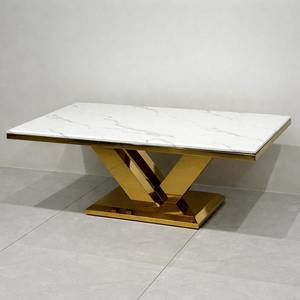 Mesa de Centro/Café de Lujo Personalizada de Mármol y Metal con Marco Geométrico, Diseño Contemporáneo, Duradera, Nueva Visión de Decoración para Sala de Estar - Product Image 3