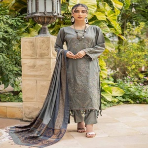 Robe pakistanaise-Robe de soirée belle et élégante tenue décontractée pakistanaise et indienne trois pièces Jacquard Panjabi robe pour femme - Product Image 5