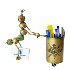 Handmade Golden Iron Ant <b>Card</b> Holder Stationery Organizer Unique Quirky Golden Iron Ant Desk Organizer - Handcrafted Metal - Product Image 2