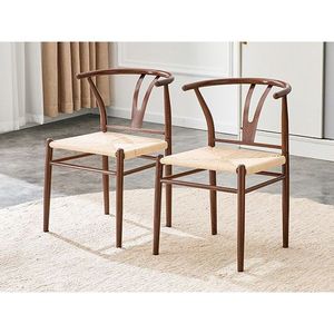 Set di 2 Sedie da Pranzo Stile Medievale a Forma di Y Wesborn, Struttura in Ferro Marrone e Seduta Intrecciata in Corda Naturale con Braccioli - Product Image 5