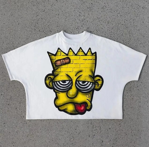High Quality OEM Oversized Men's <b>White</b> <b>T</b>-<b>Shirt</b> Short Sleeve O-Neck Character Print Street Style Crop Fit Jersey Knitted Cotton - Product Image 1
