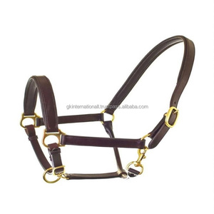 Licou de cheval en cuir de qualité supérieure, finition marron, entièrement réglable, anneaux de boucle en laiton, entièrement cousu - Product Image 1